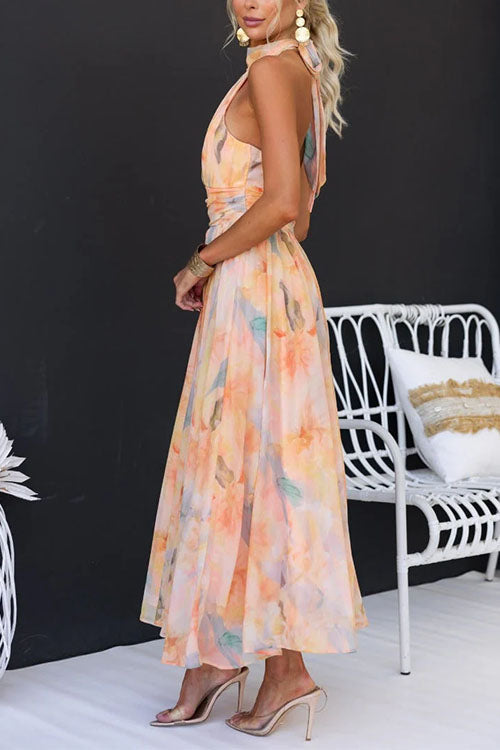 Lotte™ - Robe longue avec motif aquarelle et décolleté