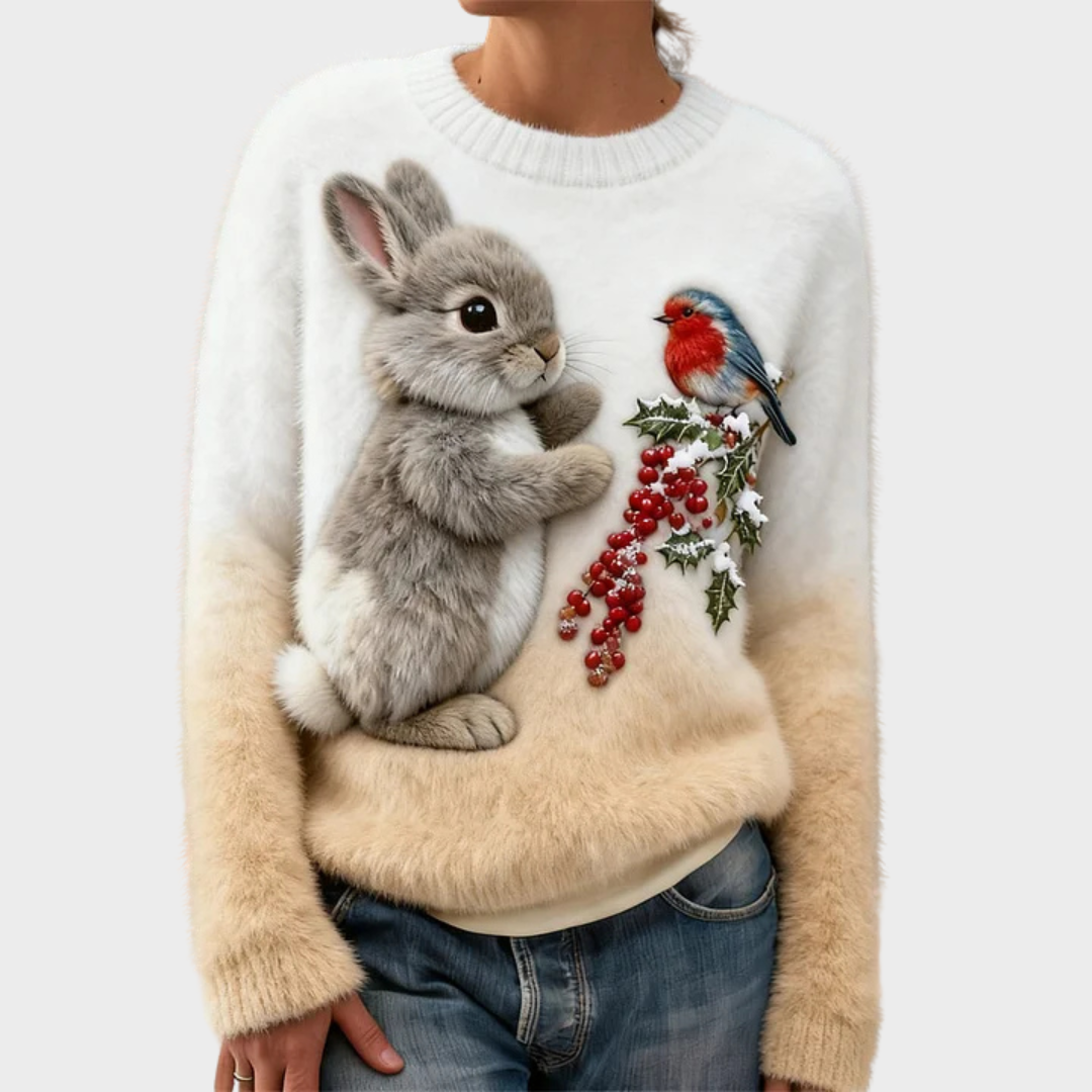 Nalina – Pull de Noël en peluche avec un lapin