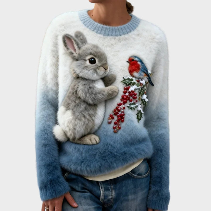 Nalina – Pull de Noël en peluche avec un lapin