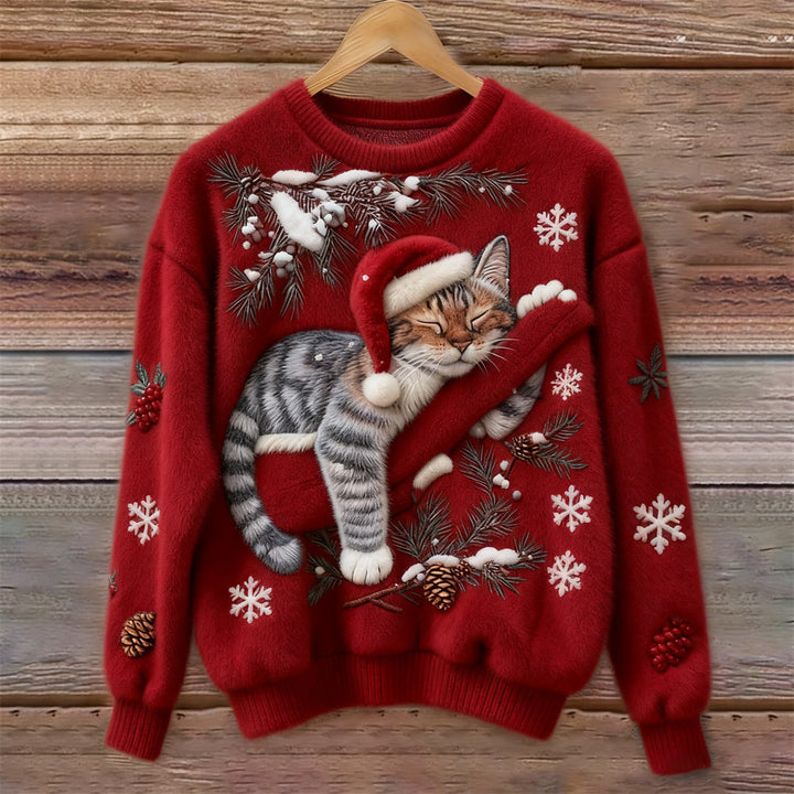 Biengojna – Pull de Noël en peluche avec un chaton