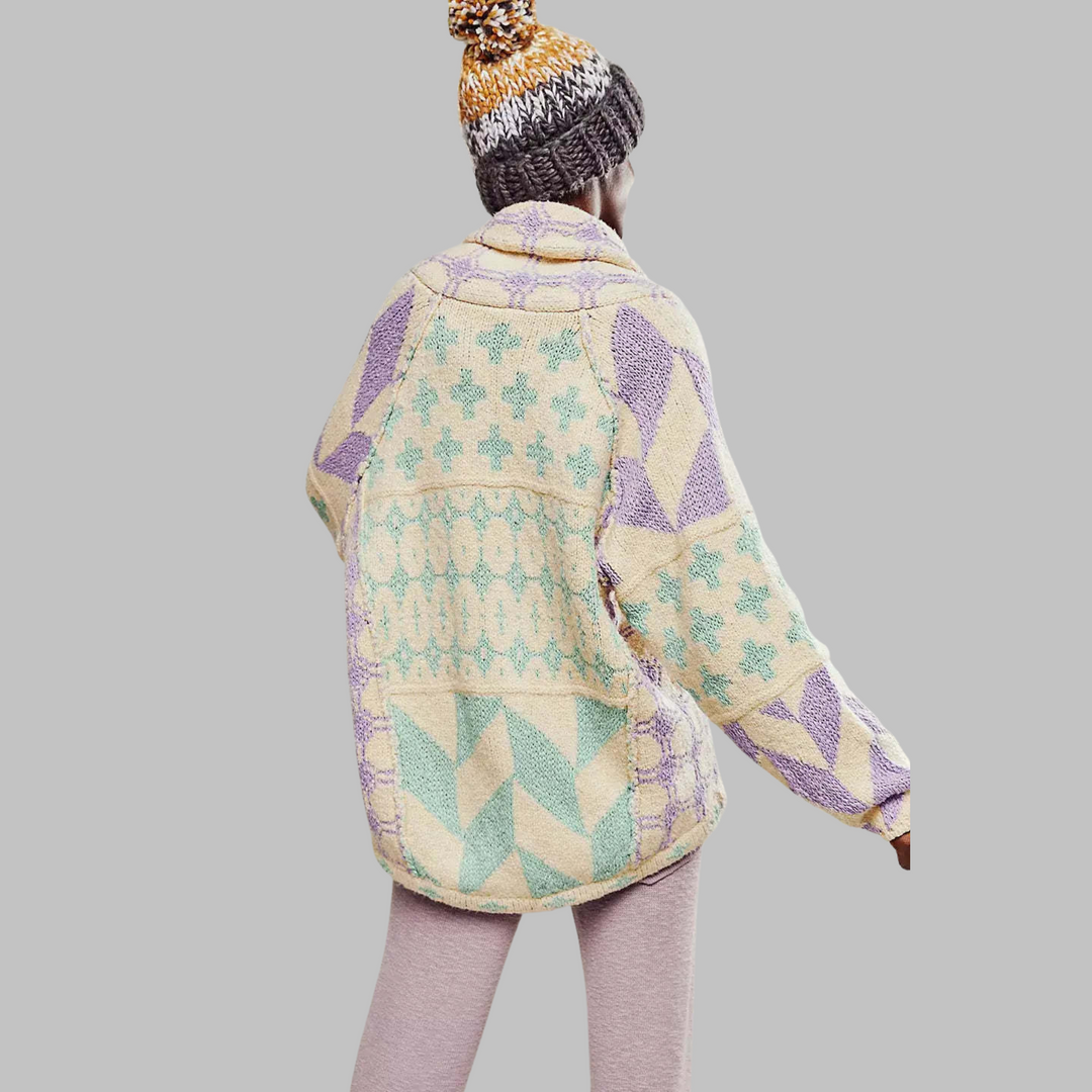 Alessandra - Cardigan oversize vintage avec col et boutons
