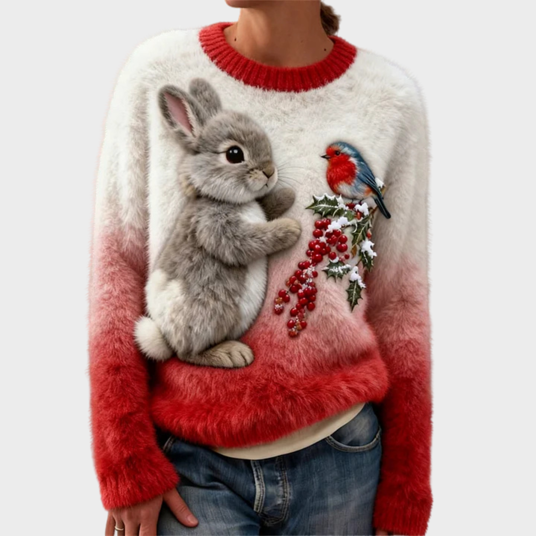 Nalina – Pull de Noël en peluche avec un lapin