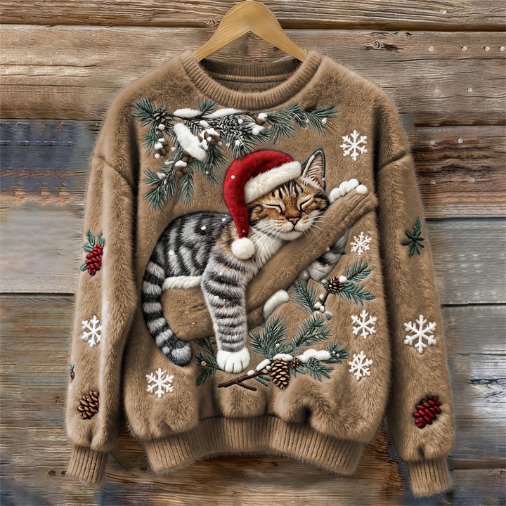 Biengojna – Pull de Noël en peluche avec un chaton