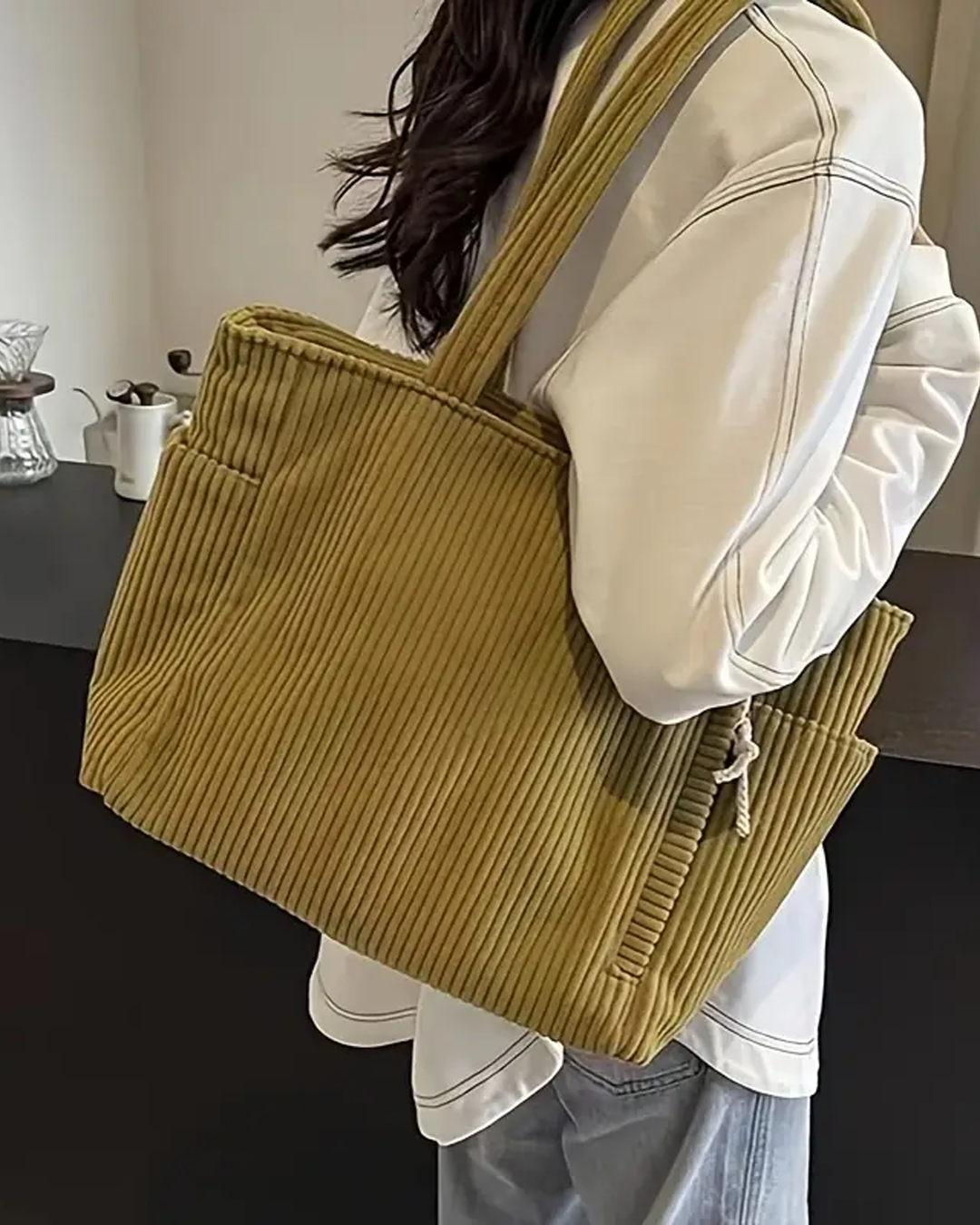 Adalira – Cabas côtelé avec ficelle décorative