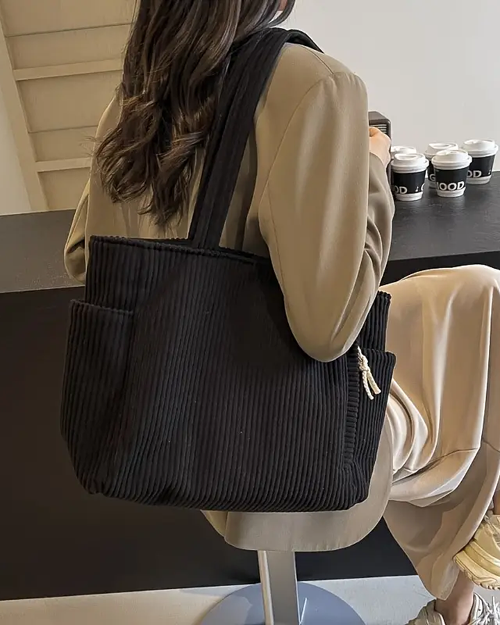 Adalira – Cabas côtelé avec ficelle décorative