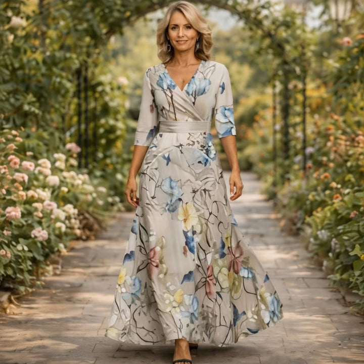 Fleur™ - Robe florale élégante avec un décolleté en V