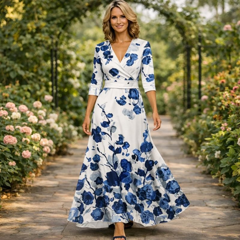 Fleur™ - Robe florale élégante avec un décolleté en V