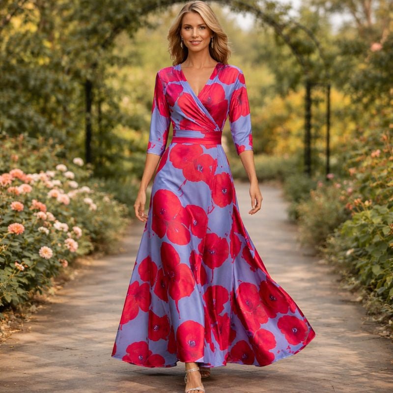 Fleur™ - Robe florale élégante avec un décolleté en V