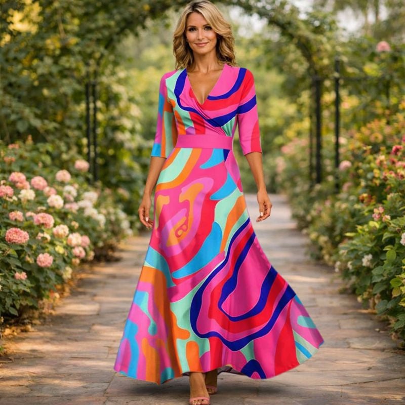 Fleur™ - Robe florale élégante avec un décolleté en V
