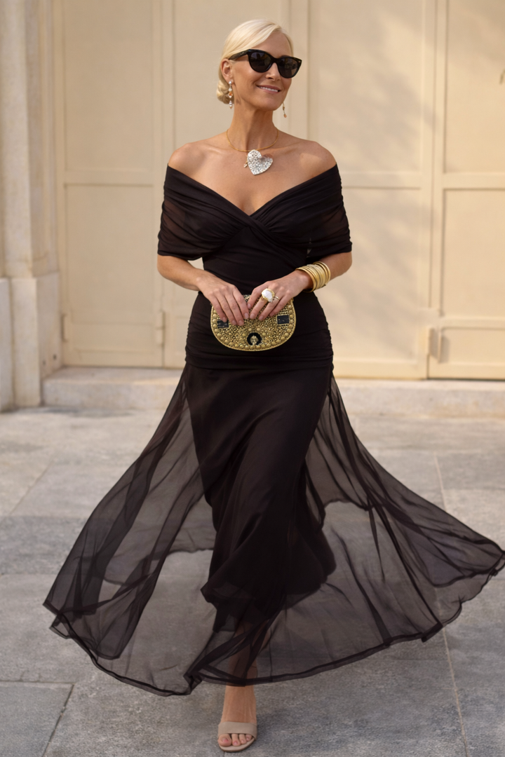 Robe de soirée longue élégante avec décolleté en V