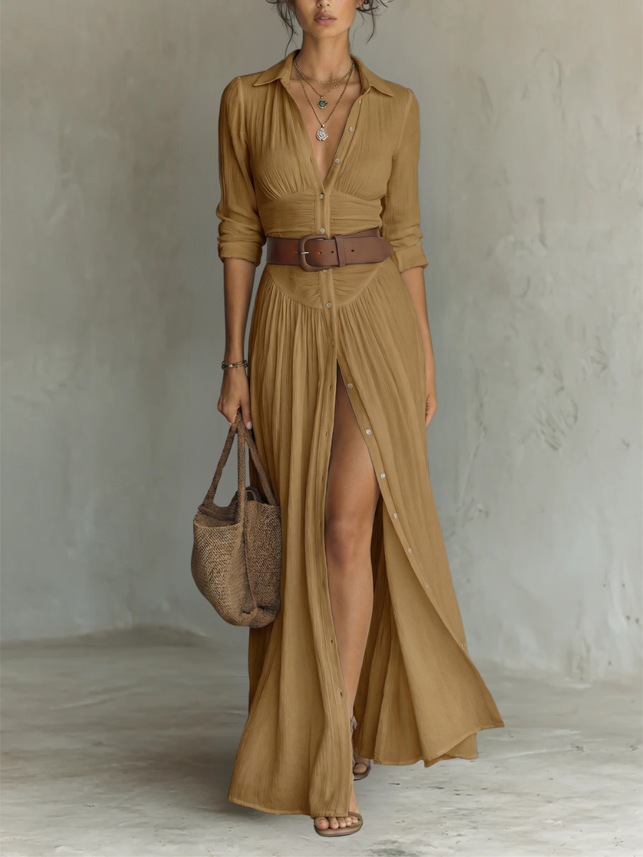 Amélia™ - Robe longue élégante avec col découpé