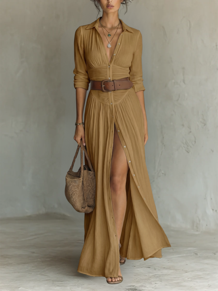 Amélia™ - Robe longue élégante avec col découpé