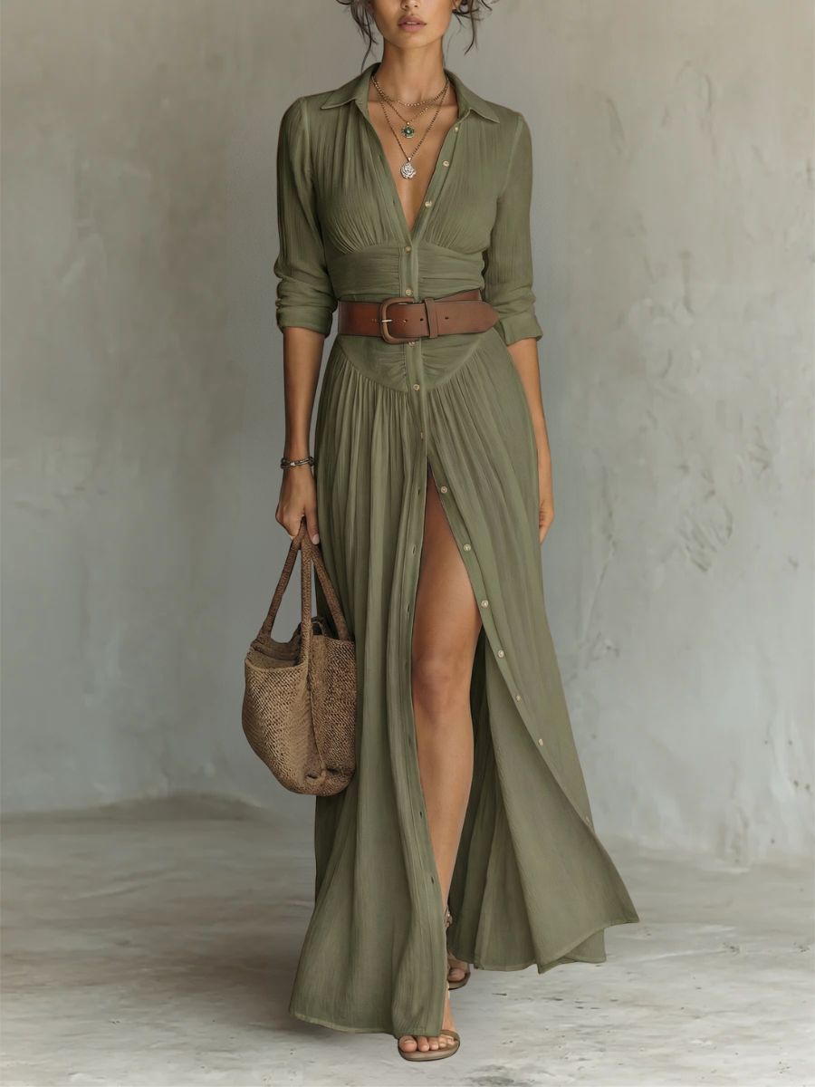 Amélia™ - Robe longue élégante avec col découpé