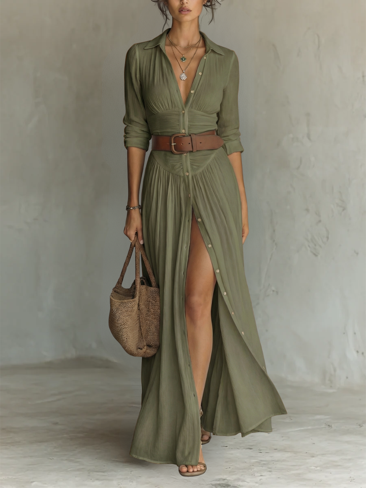Amélia™ - Robe longue élégante avec col découpé