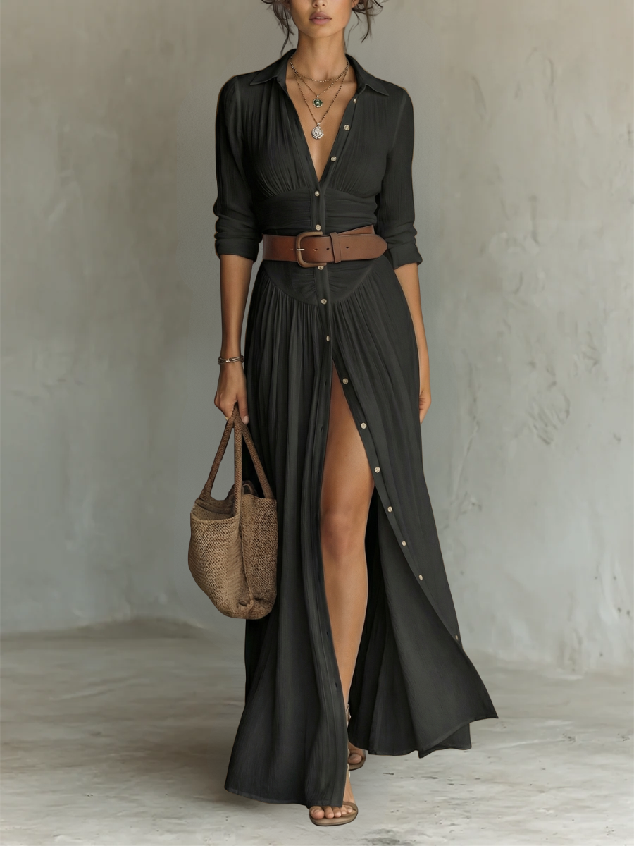 Amélia™ - Robe longue élégante avec col découpé