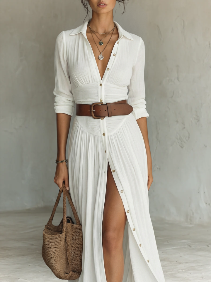 Amélia™ - Robe longue élégante avec col découpé
