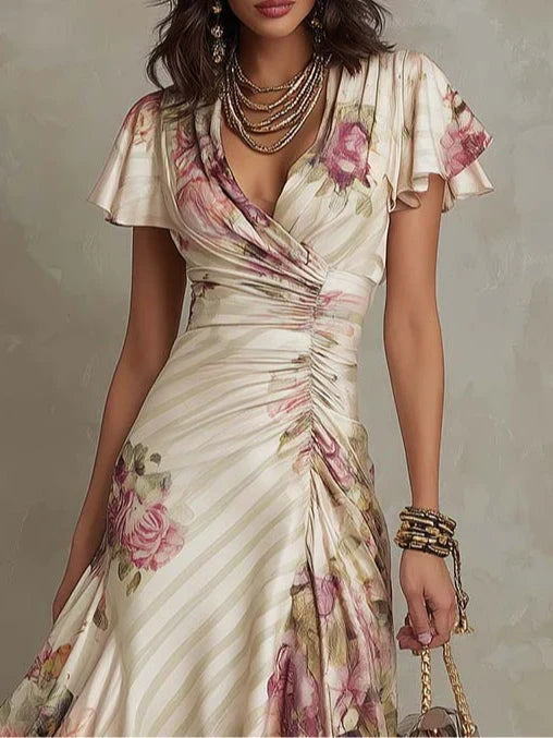 Alba | Robe mi-longue florale élégante avec volants