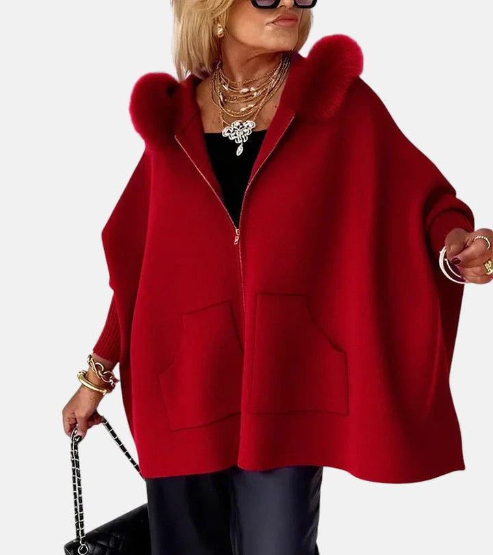 Soraya – Manteau ample à capuche et col fourrure