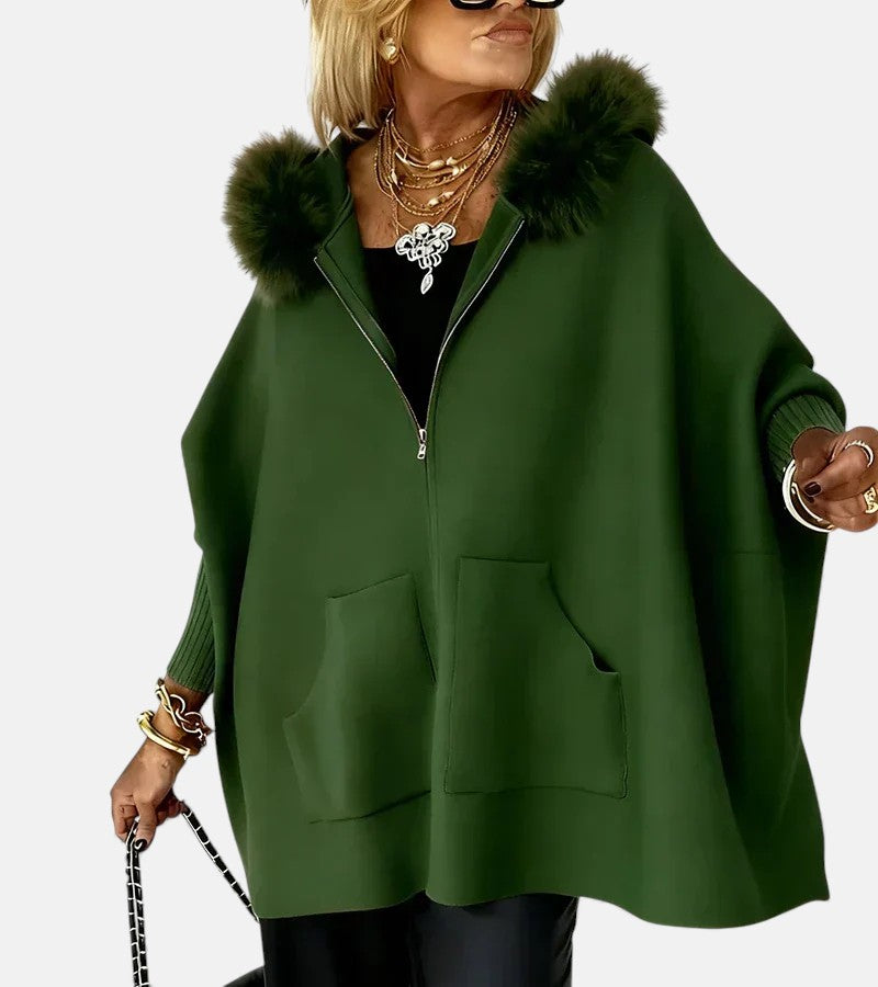 Soraya – Manteau ample à capuche et col fourrure