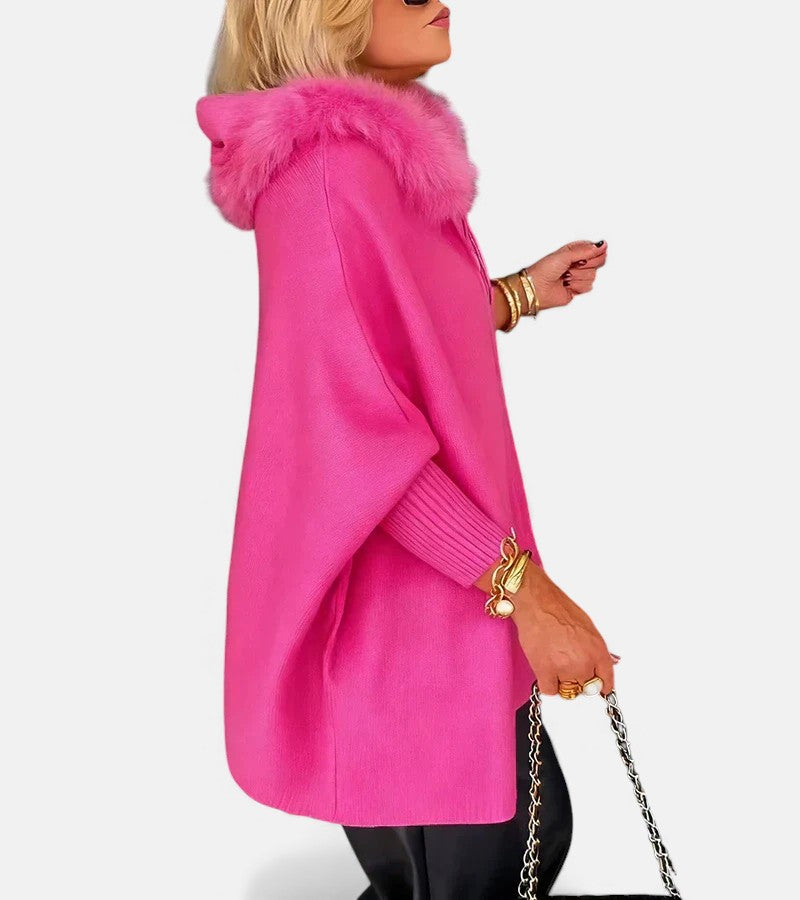 Soraya – Manteau ample à capuche et col fourrure