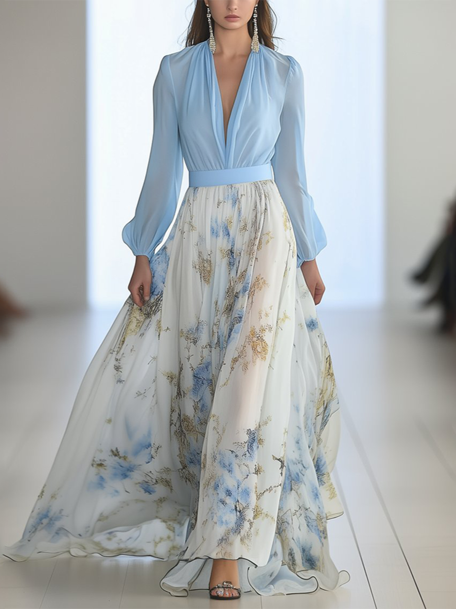 Belle robe longue à motif floral