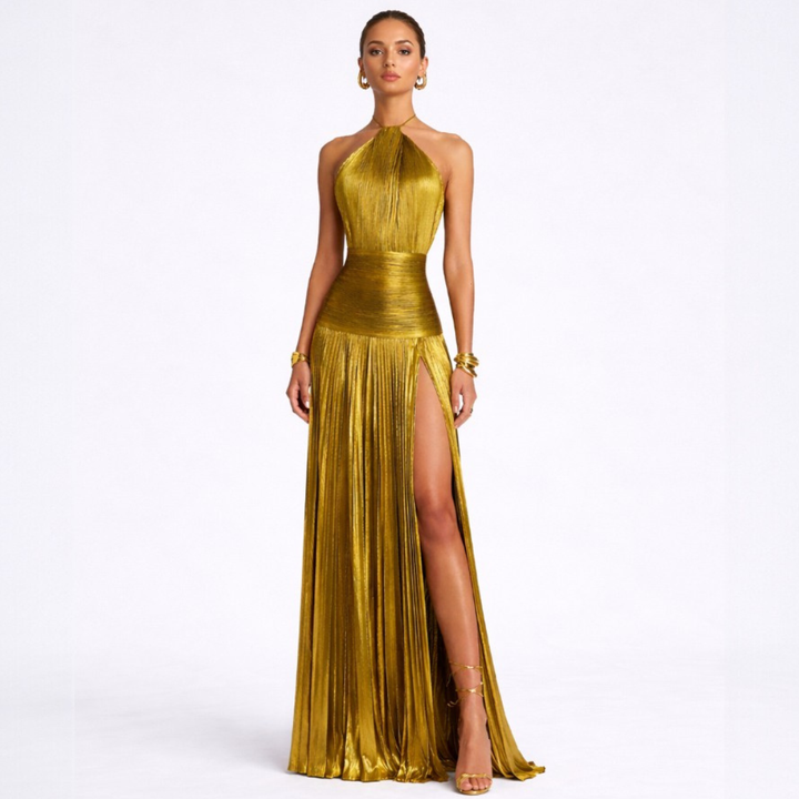 Emma | Robe dos nu avec dos ouvert de couleur métallisée