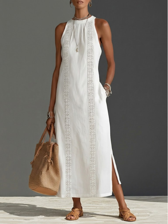 Jiména | Robe longue blanche ample avec dentelle