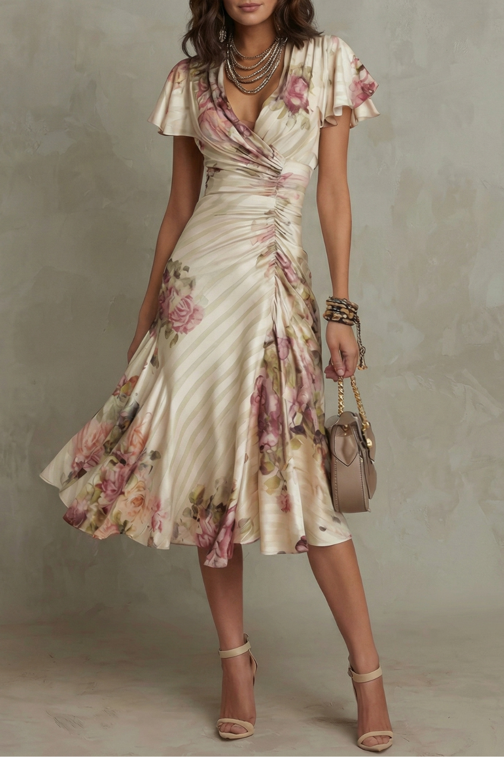 Rosavienne | Romance vintage en satin – Robe midi