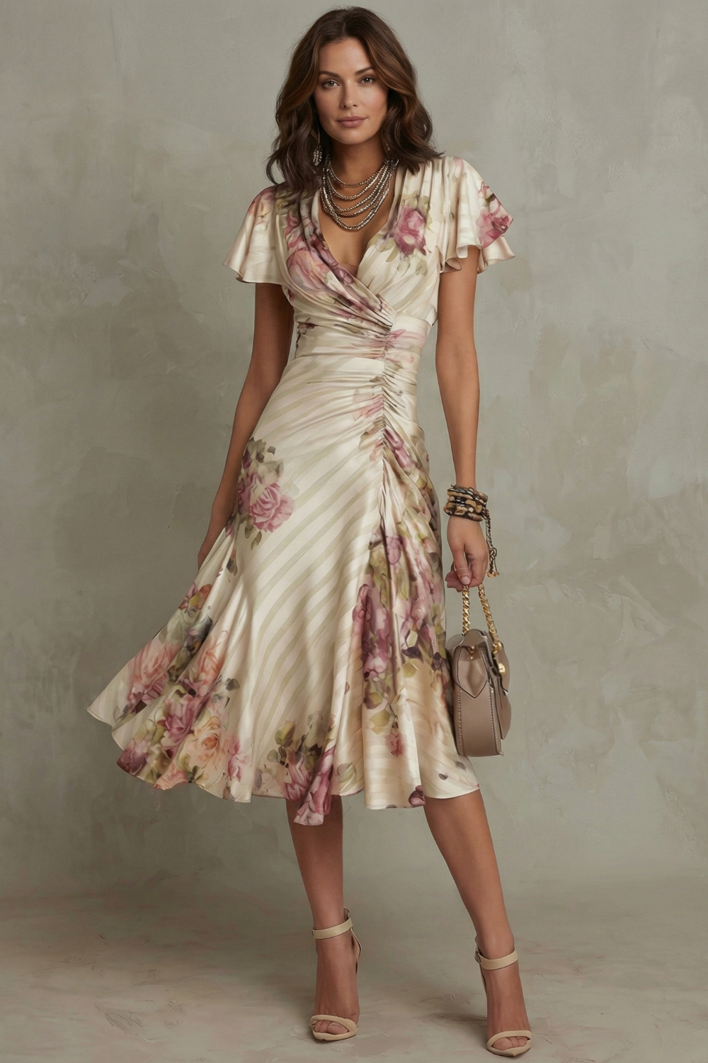 Rosavienne | Romance vintage en satin – Robe midi