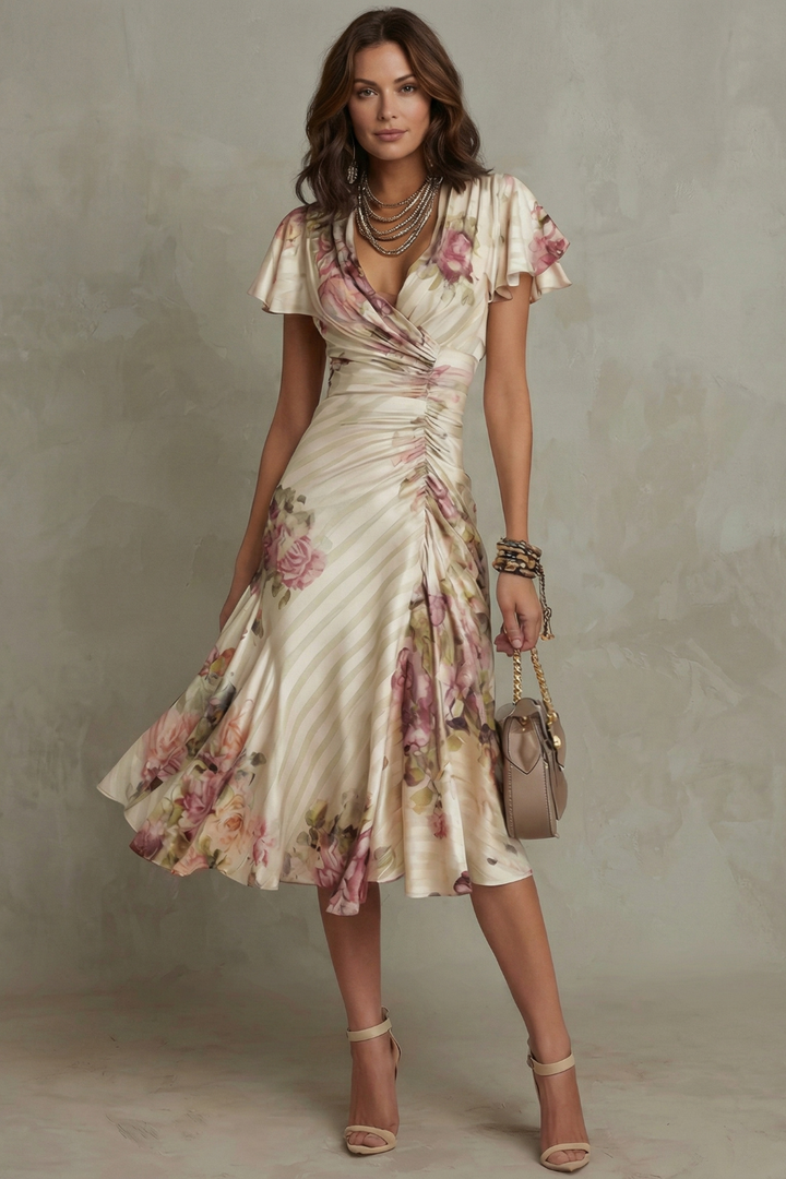 Rosavienne | Romance vintage en satin – Robe midi