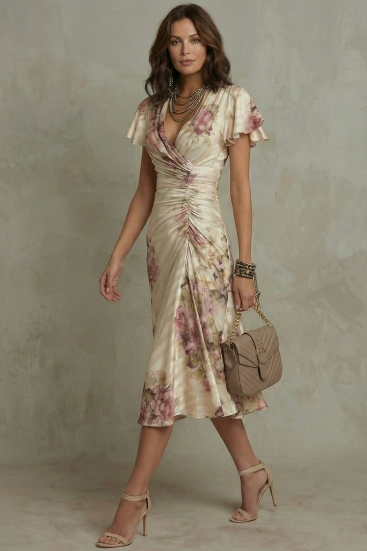 Rosavienne | Romance vintage en satin – Robe midi