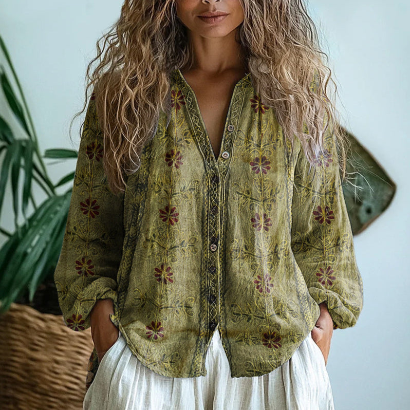 Zofira – Blouse feuilles vintage