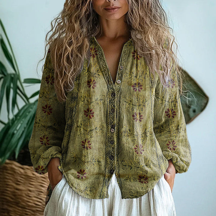 Zofira – Blouse feuilles vintage