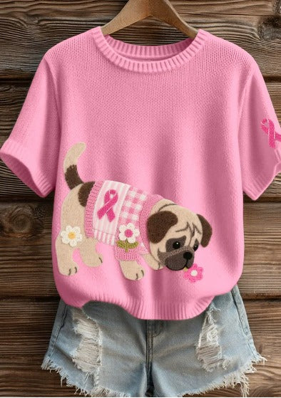 Alwina – T-shirt solidaire rose avec un chien
