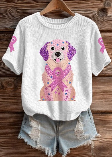 Alwina – T-shirt solidaire rose avec un chien