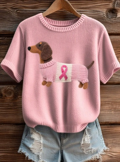 Alwina – T-shirt solidaire rose avec un chien