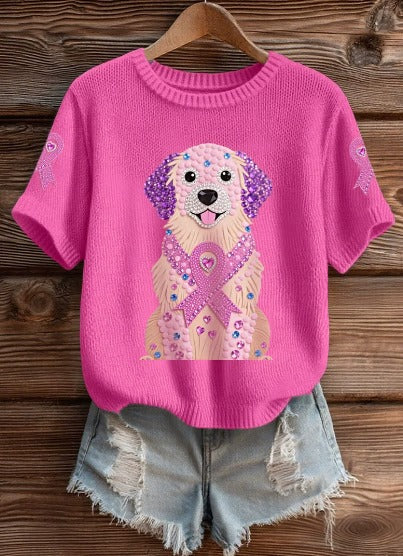 Alwina – T-shirt solidaire rose avec un chien