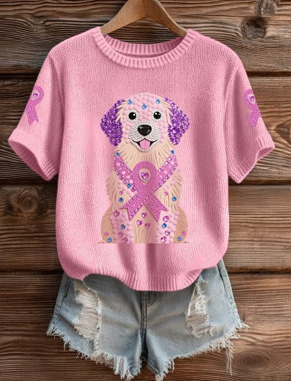 Alwina – T-shirt solidaire rose avec un chien
