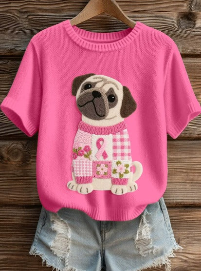 Alwina – T-shirt solidaire rose avec un chien