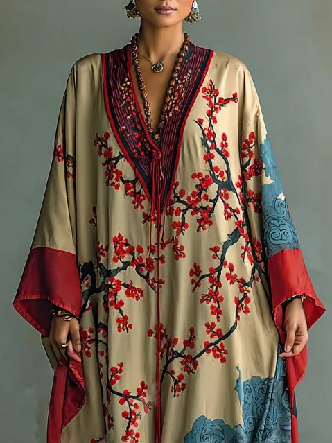 Lara | Robe longue d'été élégante avec motif floral et manches chauve-souris