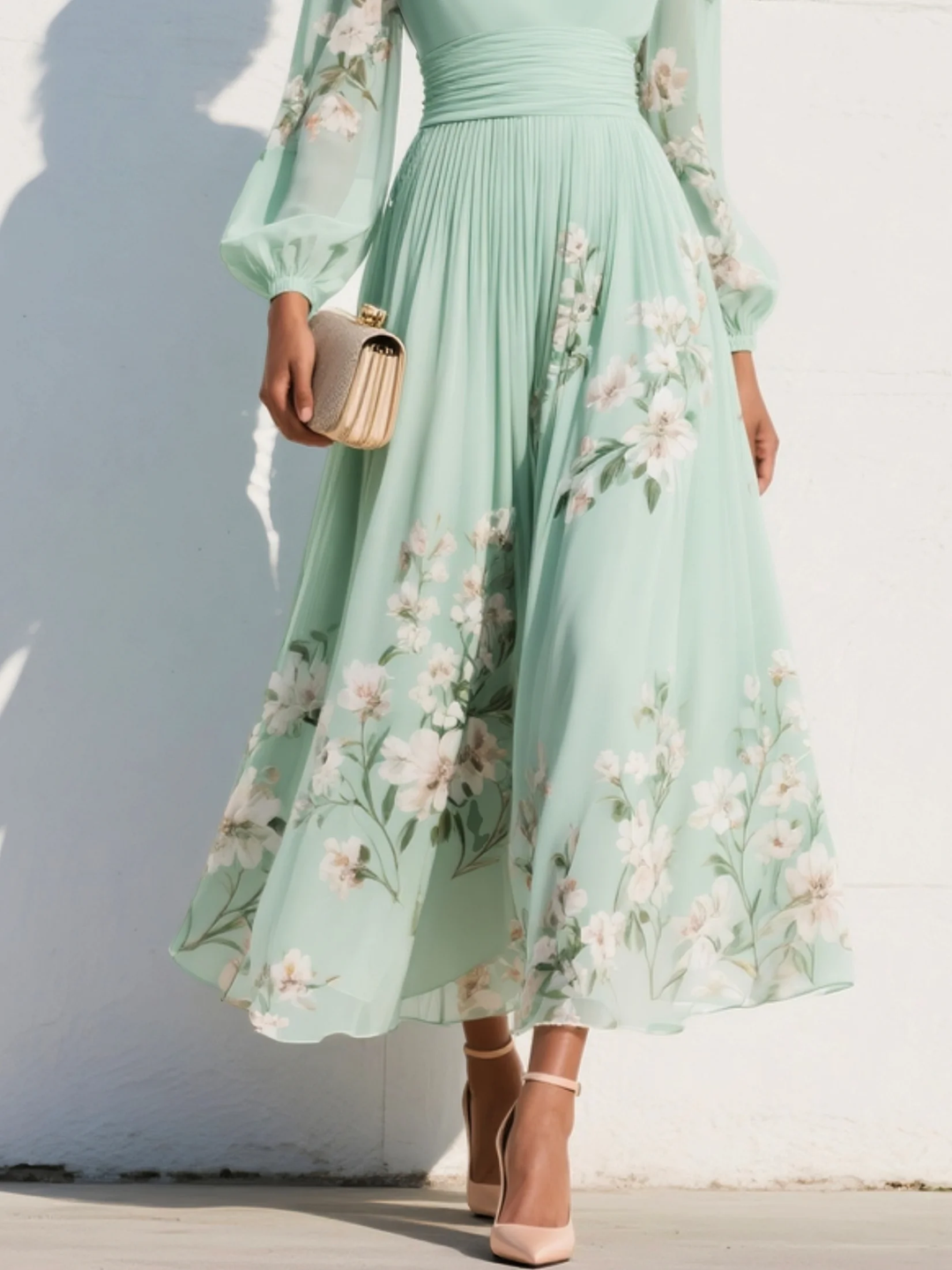 Suzanne | Robe longue florale élégante avec plis