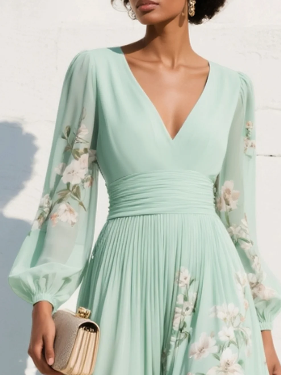Suzanne | Robe longue florale élégante avec plis