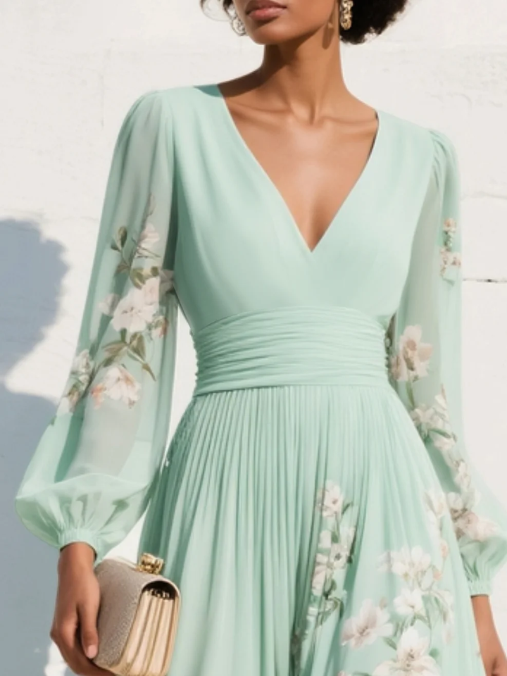 Suzanne | Robe longue florale élégante avec plis