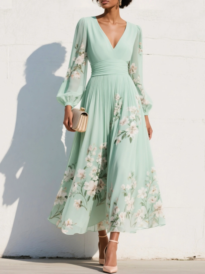 Suzanne | Robe longue florale élégante avec plis