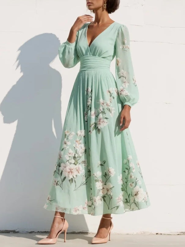 Suzanne | Robe longue florale élégante avec plis