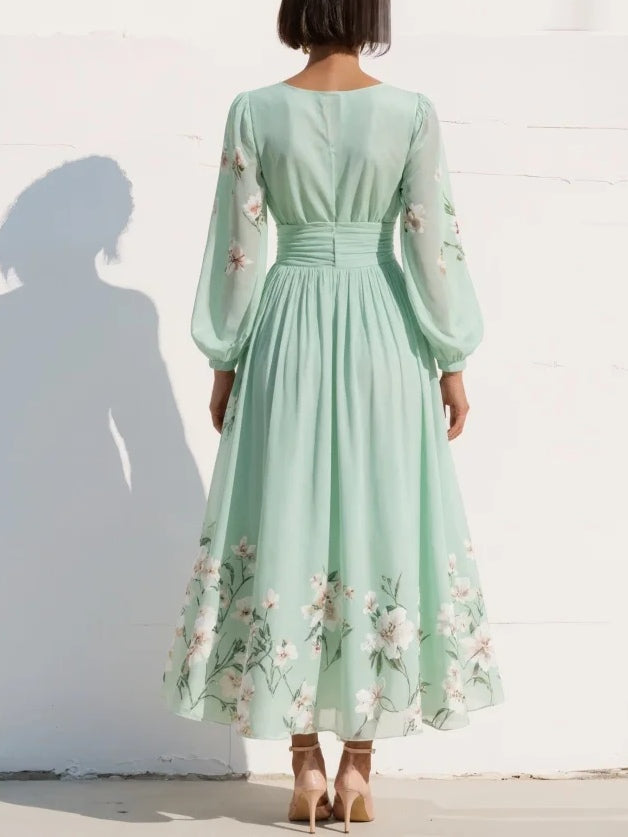 Suzanne | Robe longue florale élégante avec plis