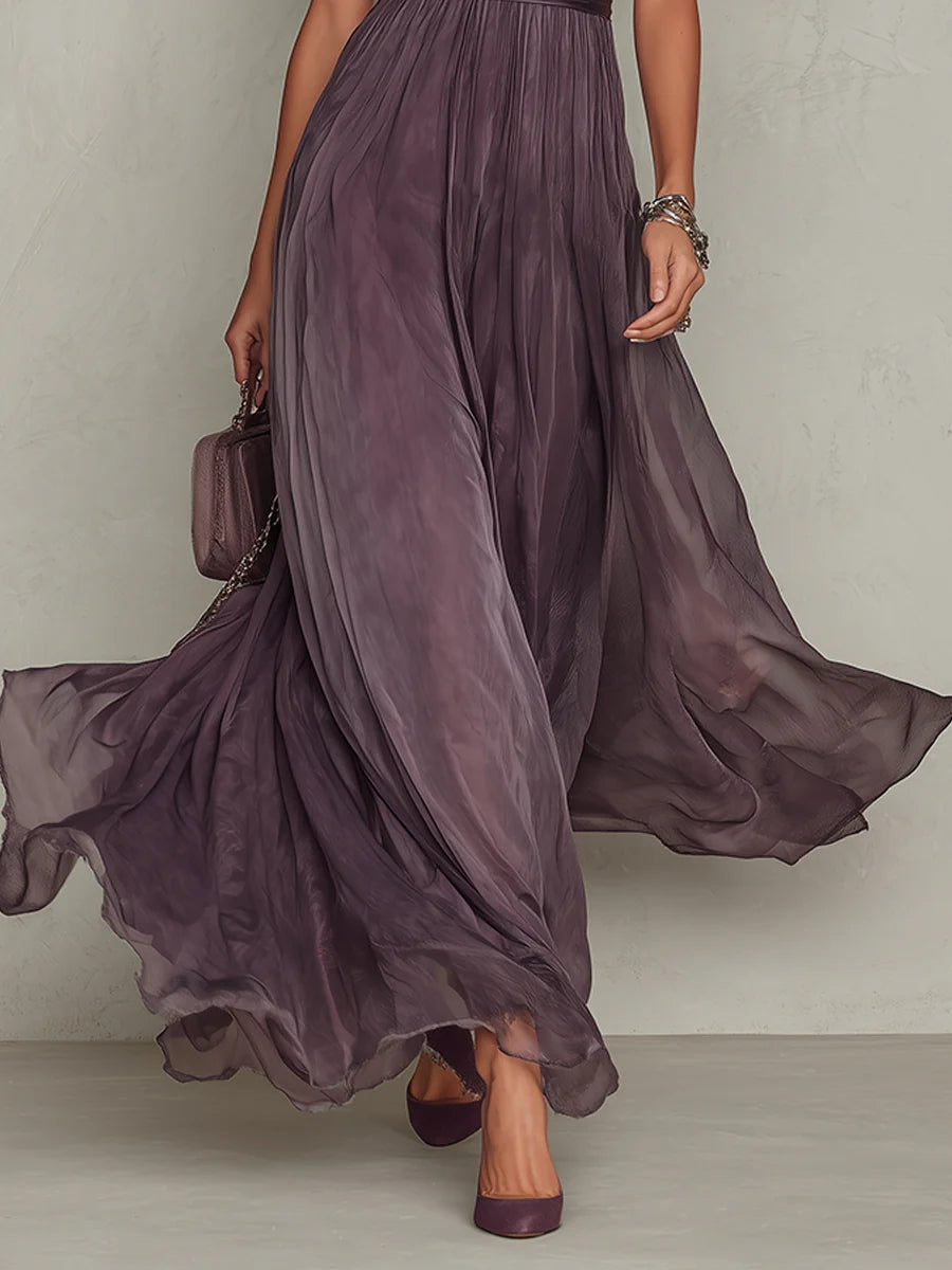 Flavie | Robe longue violette élégante en mousseline avec découpe