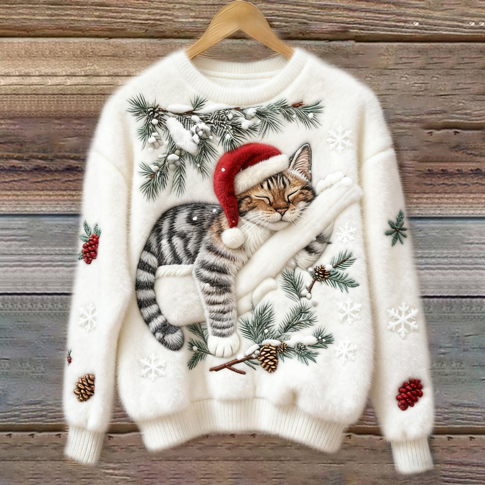 Biengojna – Pull de Noël en peluche avec un chaton