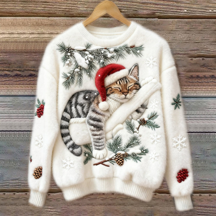 Biengojna – Pull de Noël en peluche avec un chaton