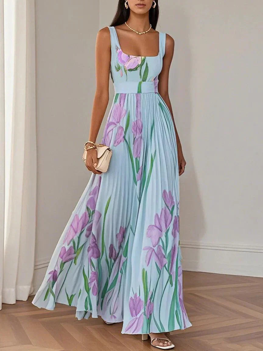 Yara™ - Robe longue plissée en mousseline de soie